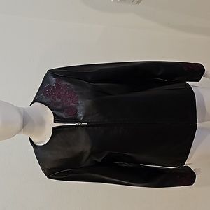 Jaclyn Smith Leather Jacket Black Embroidered Floral  Zip Up Size L